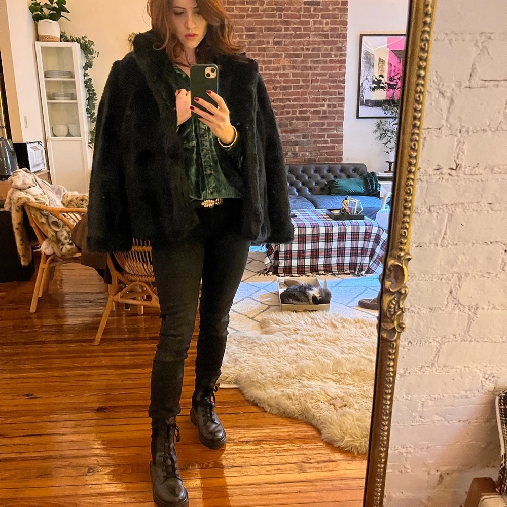Black faux fur short coat
